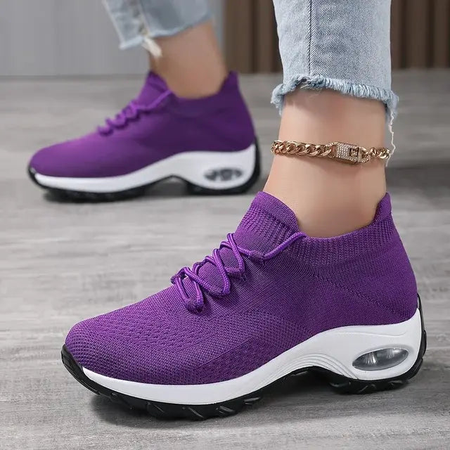 Women's Walking Shoes Lace-On Sock